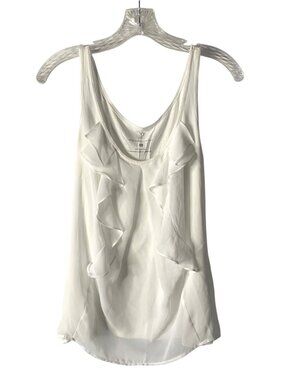 NEW YORK & COMPANY Solid White Chiffon Ruffle Front Knit Back Tank Top NWT XL